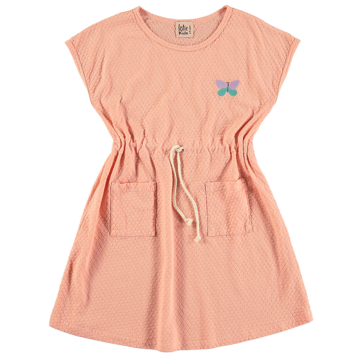 Waist Drawstring Dress Salmon Rose Butterfly Lötiekids