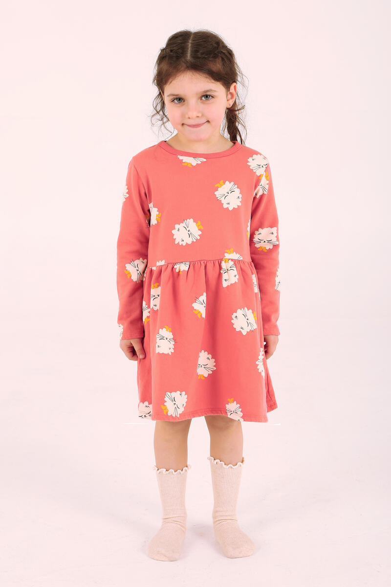 Waist Seam Dress Kitten in Boots Coral Lötiekids