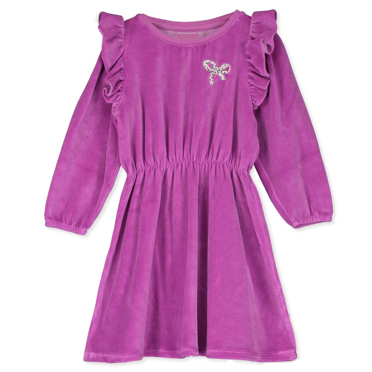 Ruffle Sleeve Velvet Dress Bow Embroidery Fucsia Lötiekids