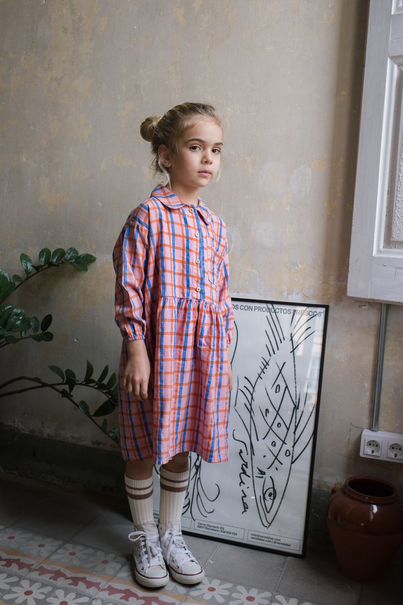 Woven Bloused Dress Checks Rose Lötiekids
