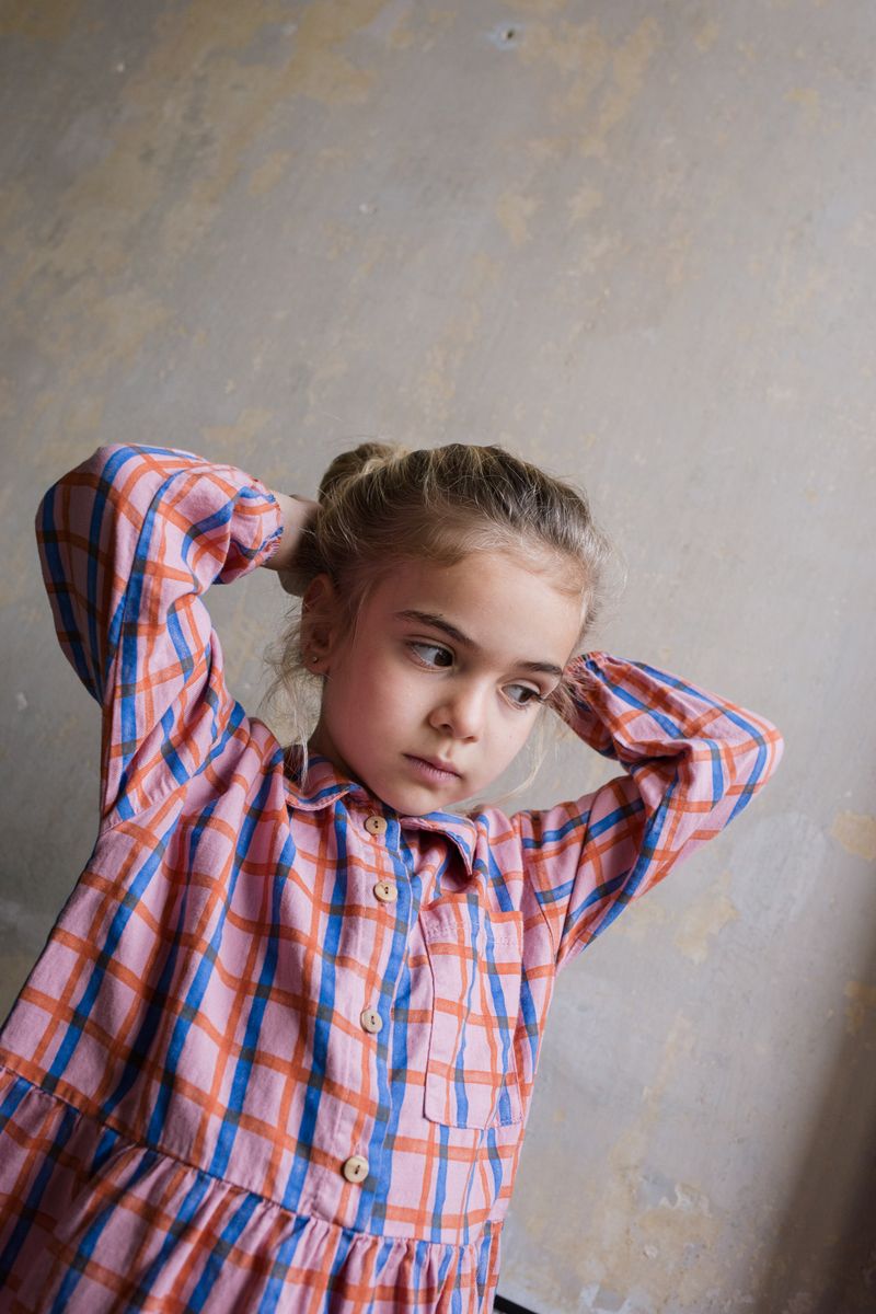 Woven Bloused Dress Checks Rose Lötiekids