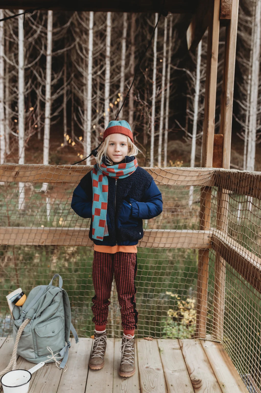 Track Pants Pied de Poule Print Barn Red Pine Sproet & Sprout