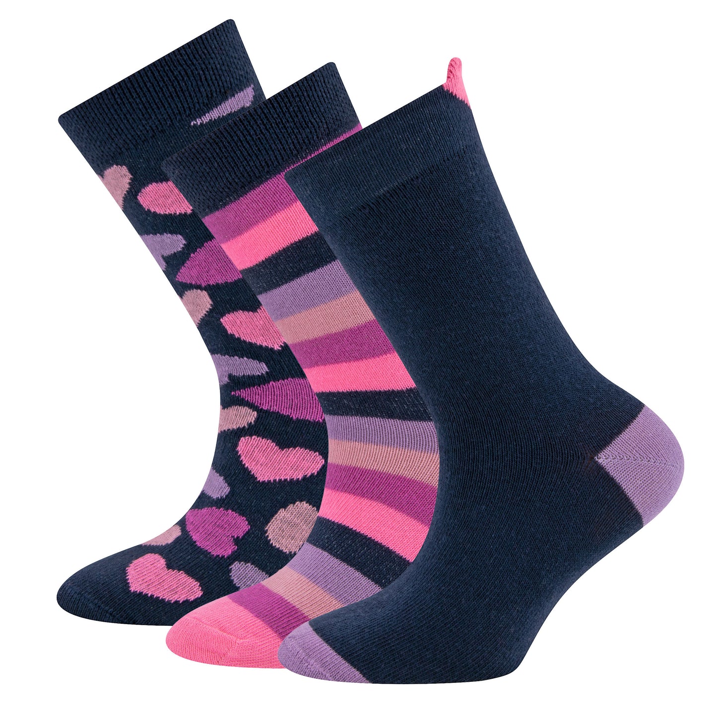 Socken 3-Pack Hearts/Stripes Navy Ewers