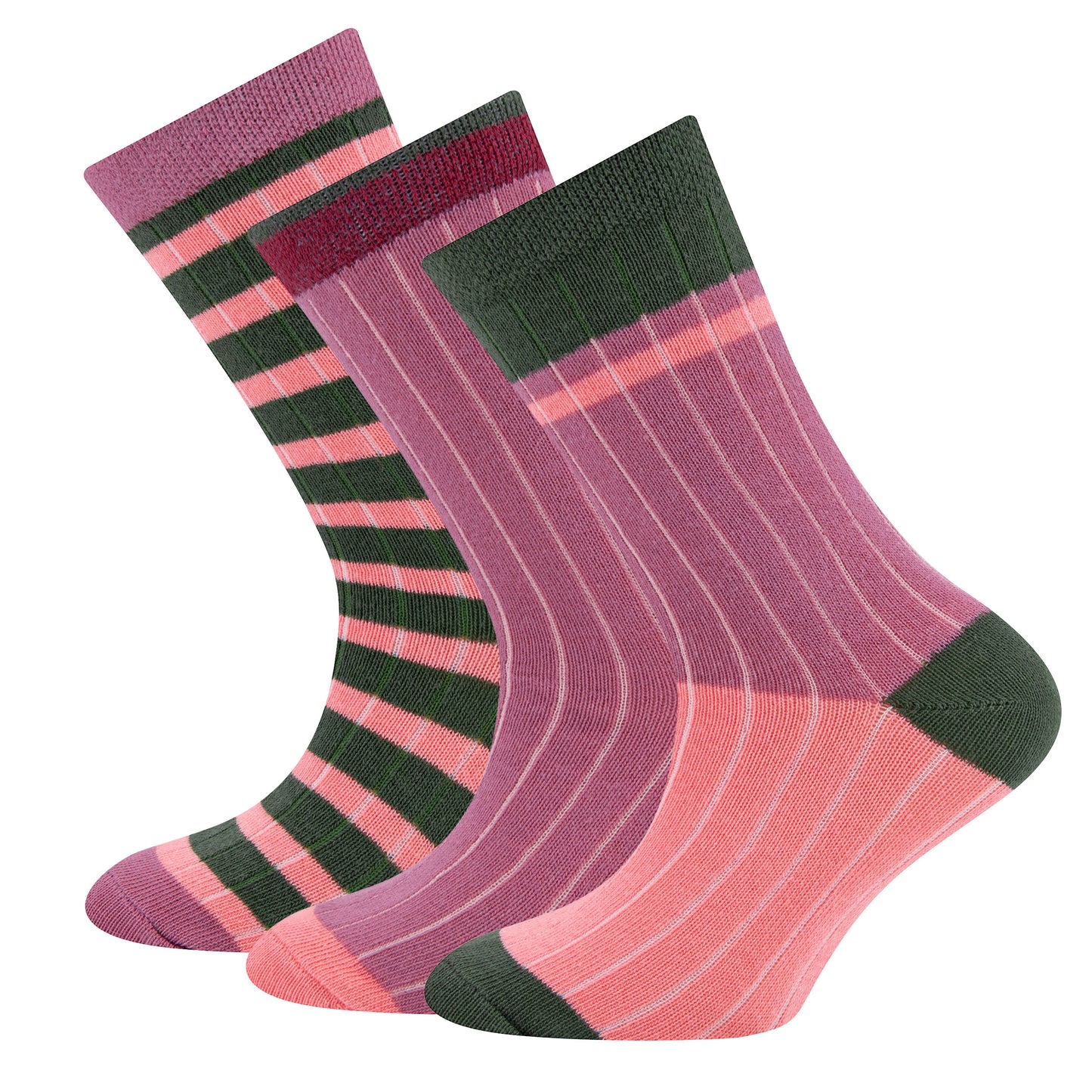 Socken 3-Pack Rib/Stripes Hellpfirsich/Loden/Dusty Rose Ewers