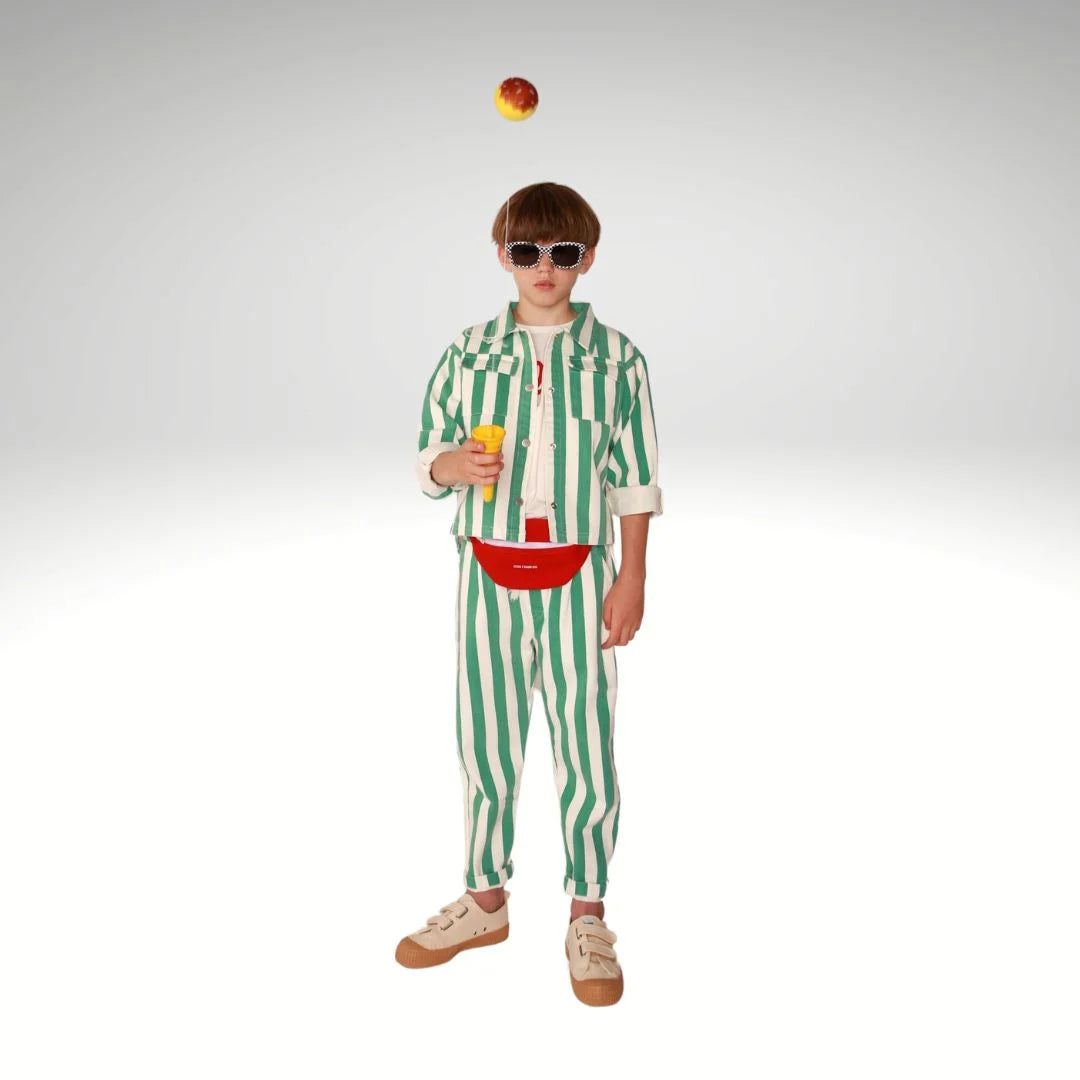 Bold Stripe Denim Worker Jacket Green Cos I Said So