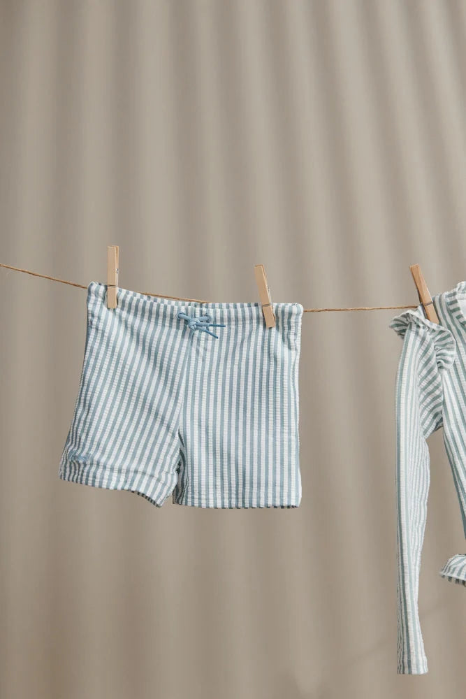 Otto Seersucker Swim Pants Stripe Sea Blue/White Liewood
