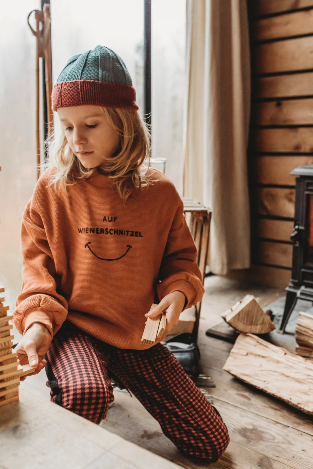 Track Pants Pied de Poule Print Barn Red Pine Sproet & Sprout