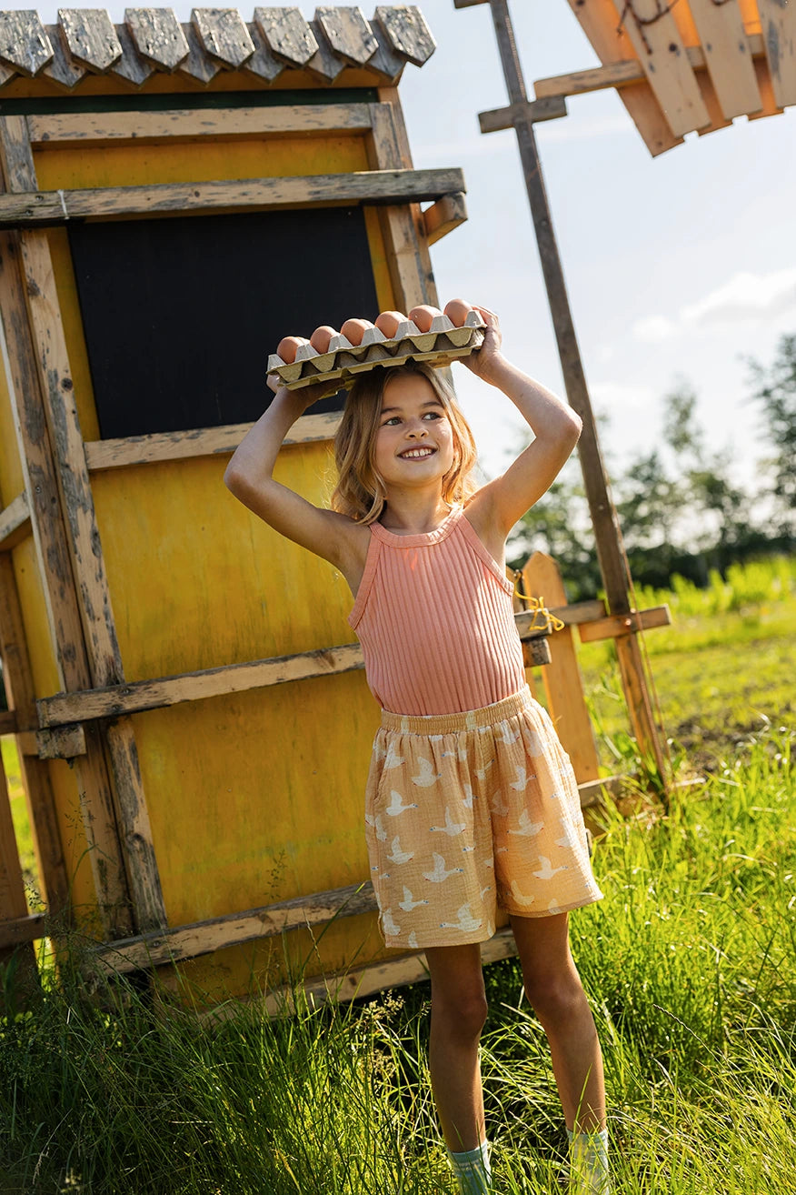 Muslin Loose Shorts Goose Print Nectarine Sproet & Sprout