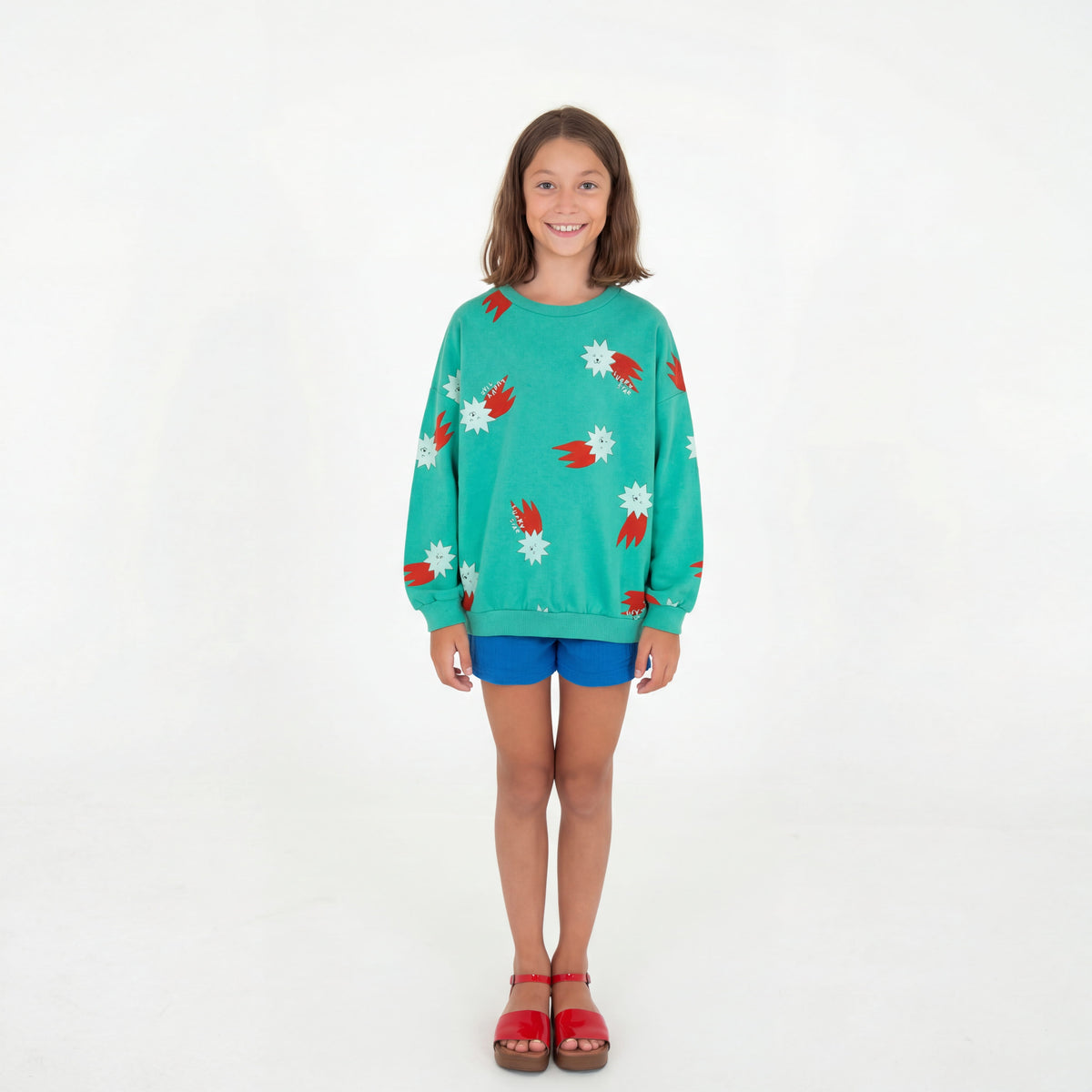 Sweatshirt Lucky Red Stars Allover Green Lötiekids