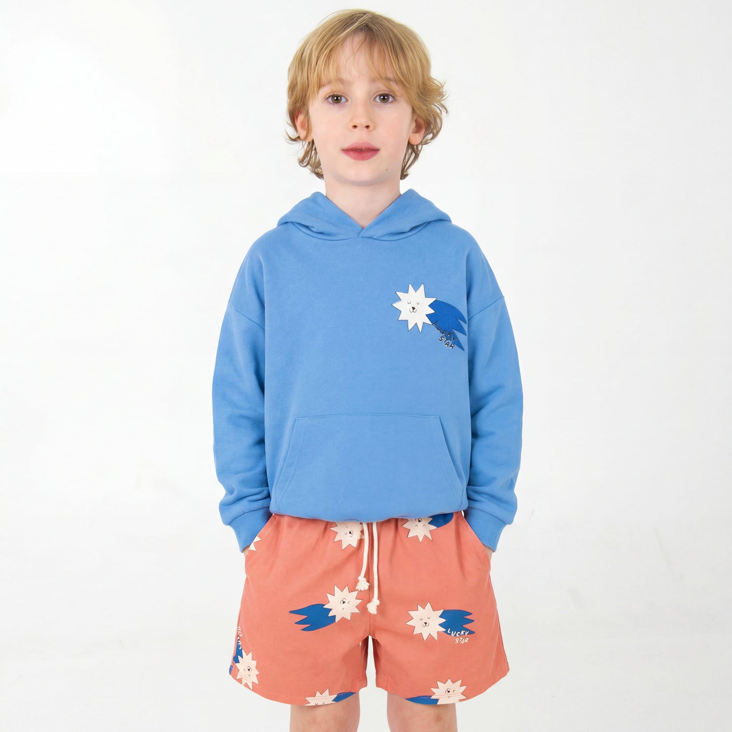 Hooded Sweatshirt Lucky Star Big and Small Baja Blue Lötiekids