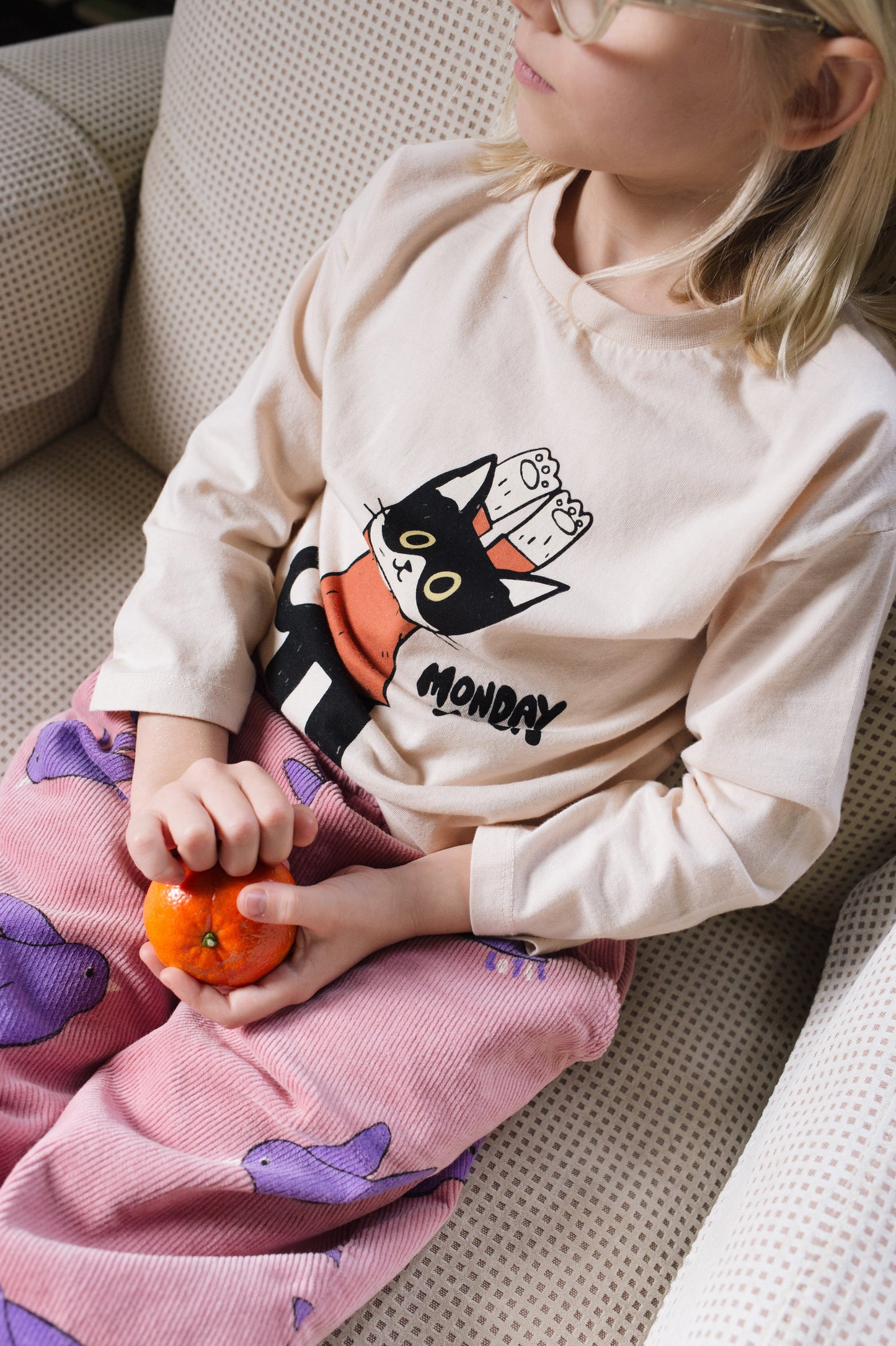 Longsleeve T-Shirt Monday Yoga Cat Cream Lötiekids