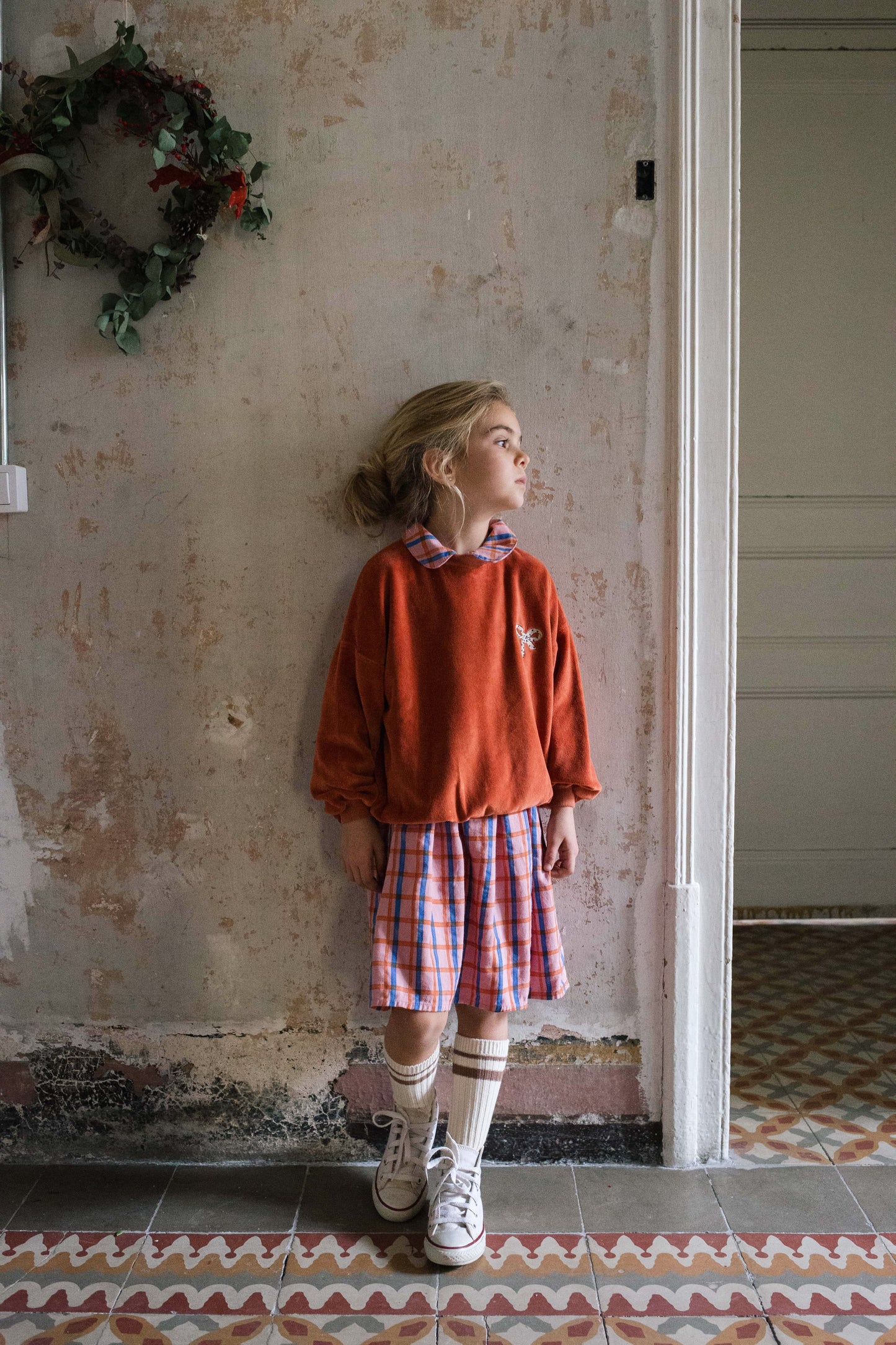 Velvet Sweatshirt Bow Embroidery Clay Lötiekids