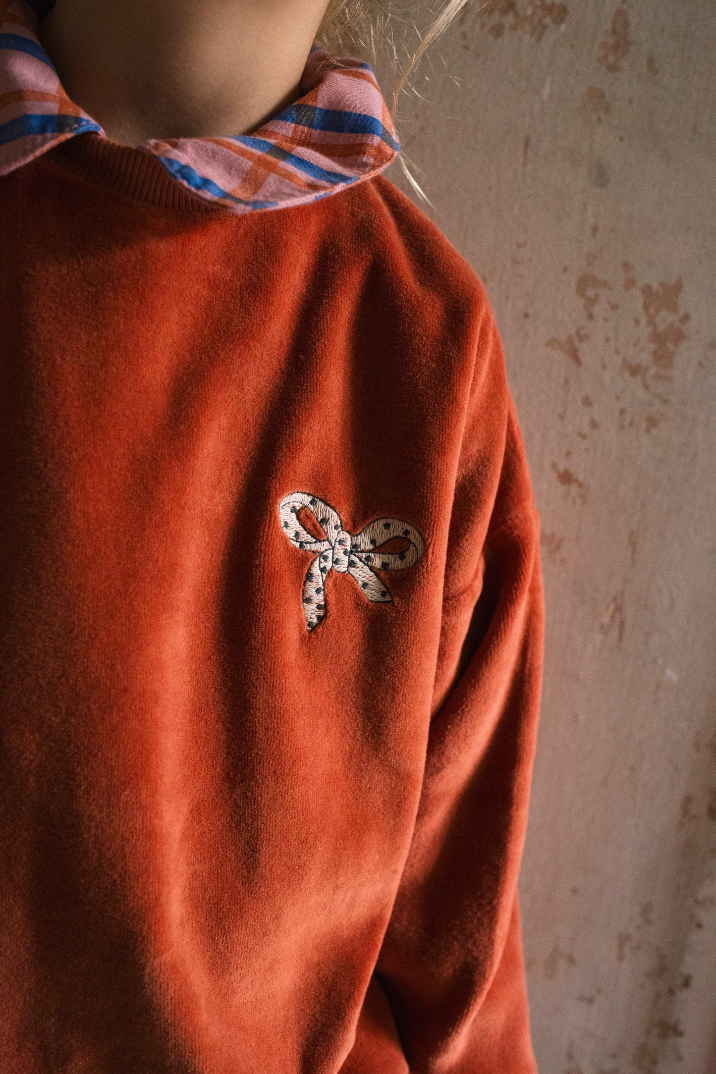 Velvet Sweatshirt Bow Embroidery Clay Lötiekids