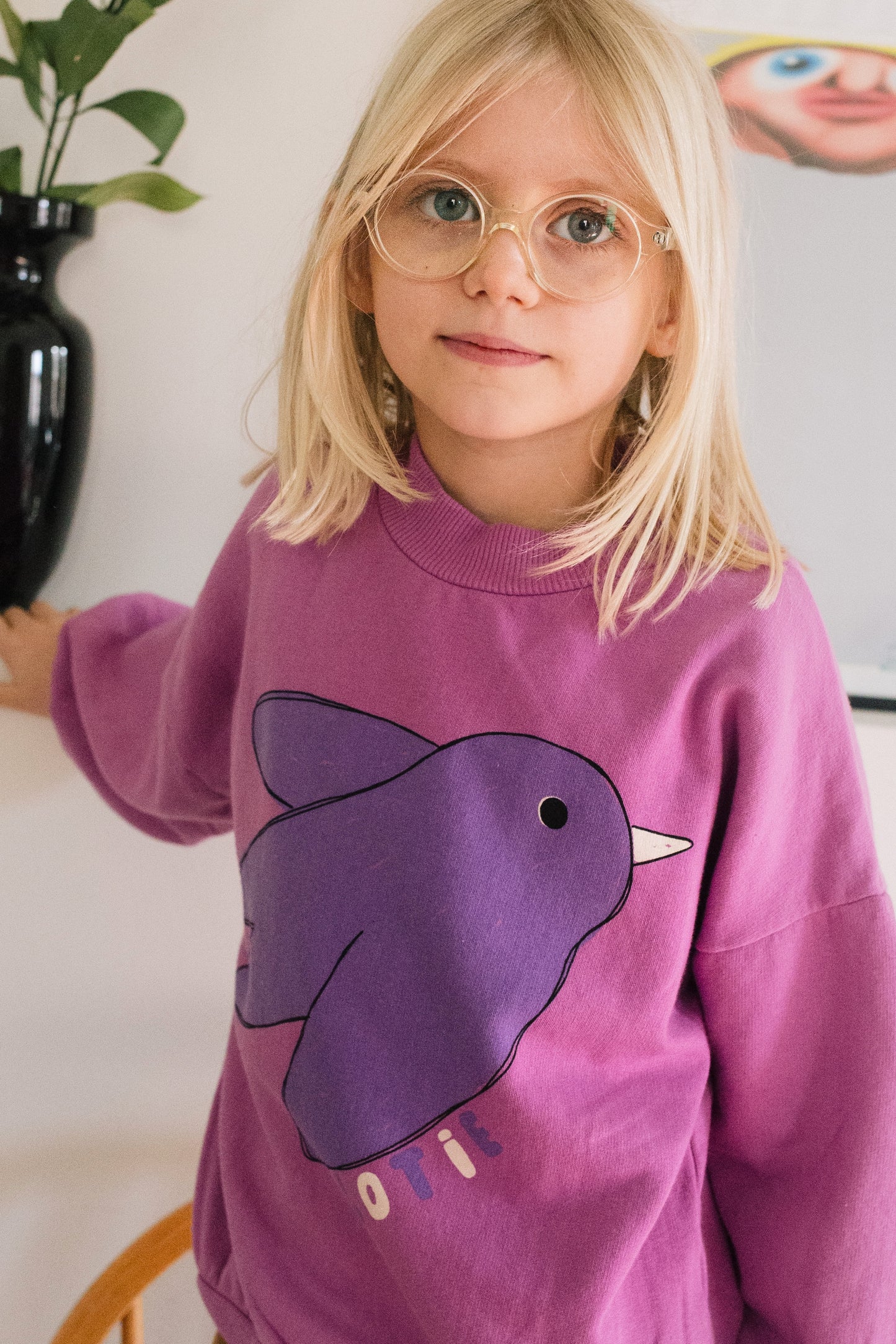 Sweatshirt Flowing Bird Fucsia Lötiekids