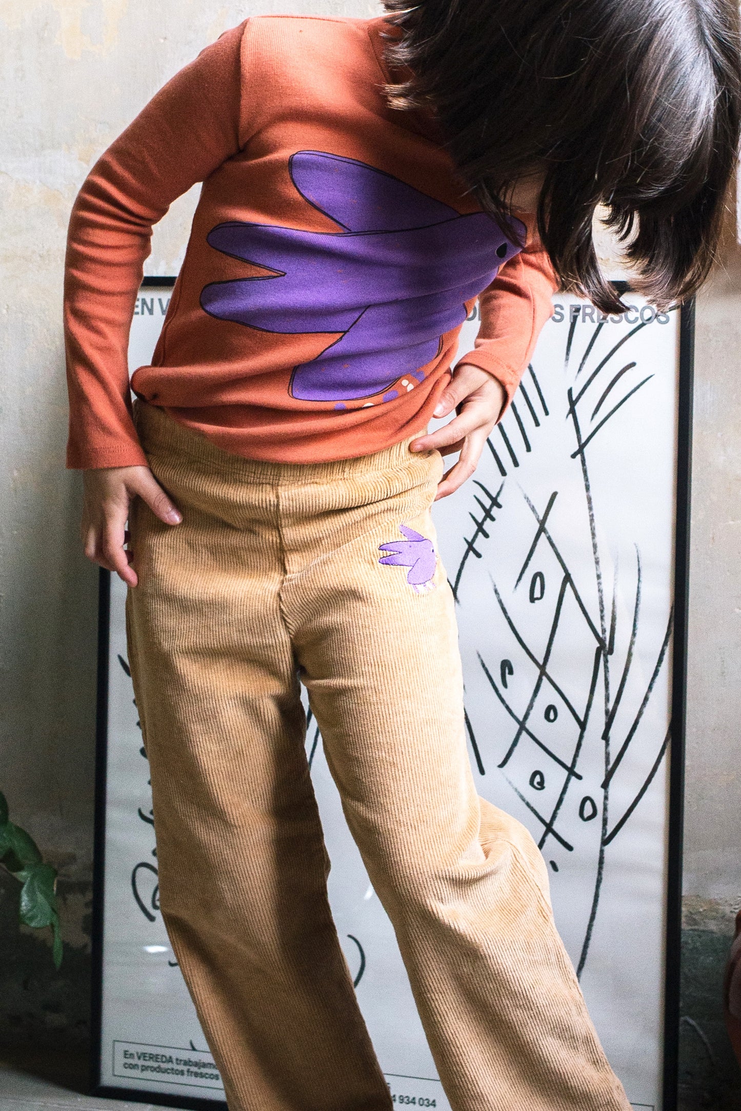 Corduroy Pants Flowing Bird Embroidery Toasted Lötiekids