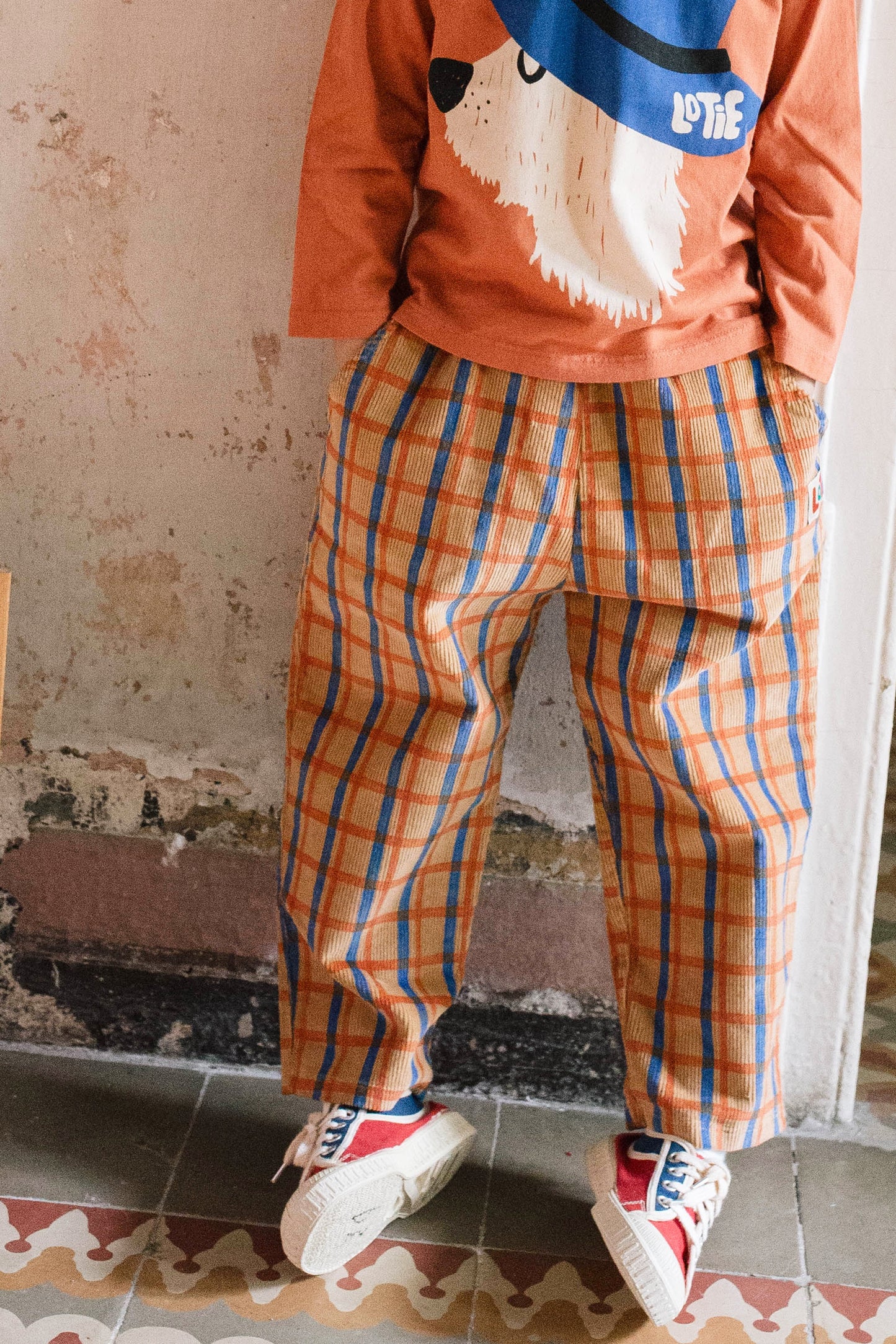 Corduroy Wide Pants Checks Toasted Lötiekids