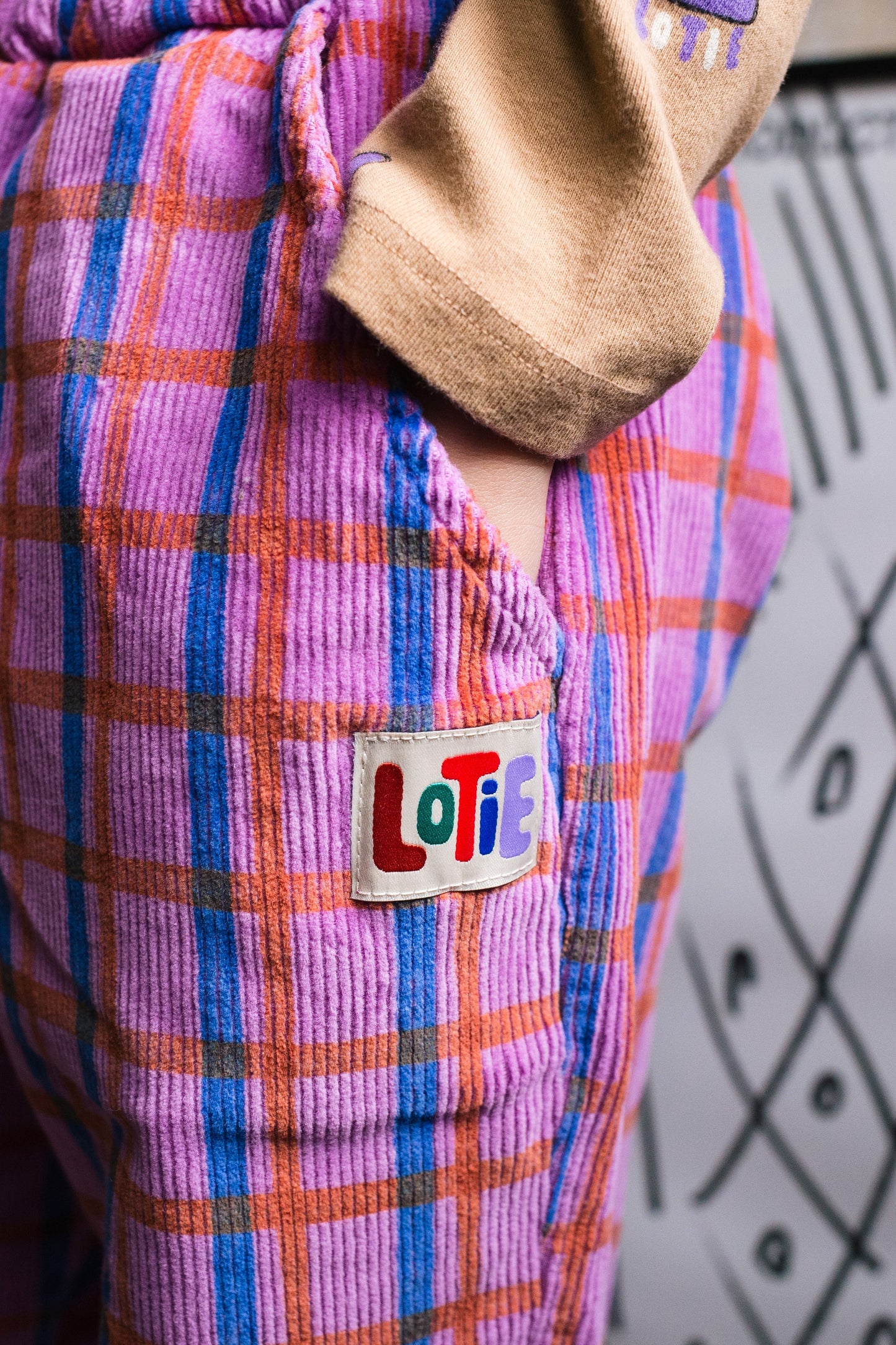 Corduroy Wide Pants Checks Fucsia Lötiekids