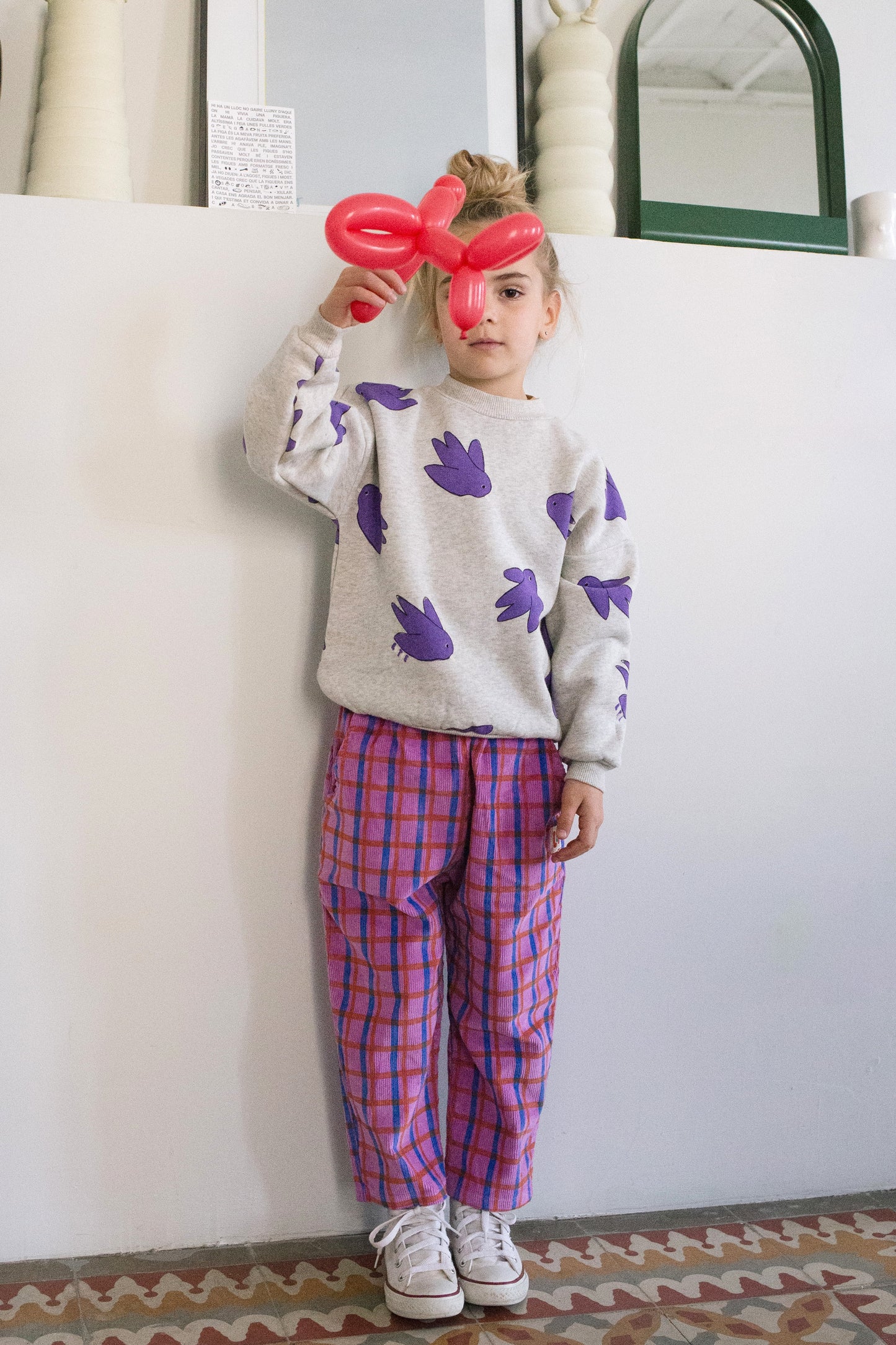 Corduroy Wide Pants Checks Fucsia Lötiekids