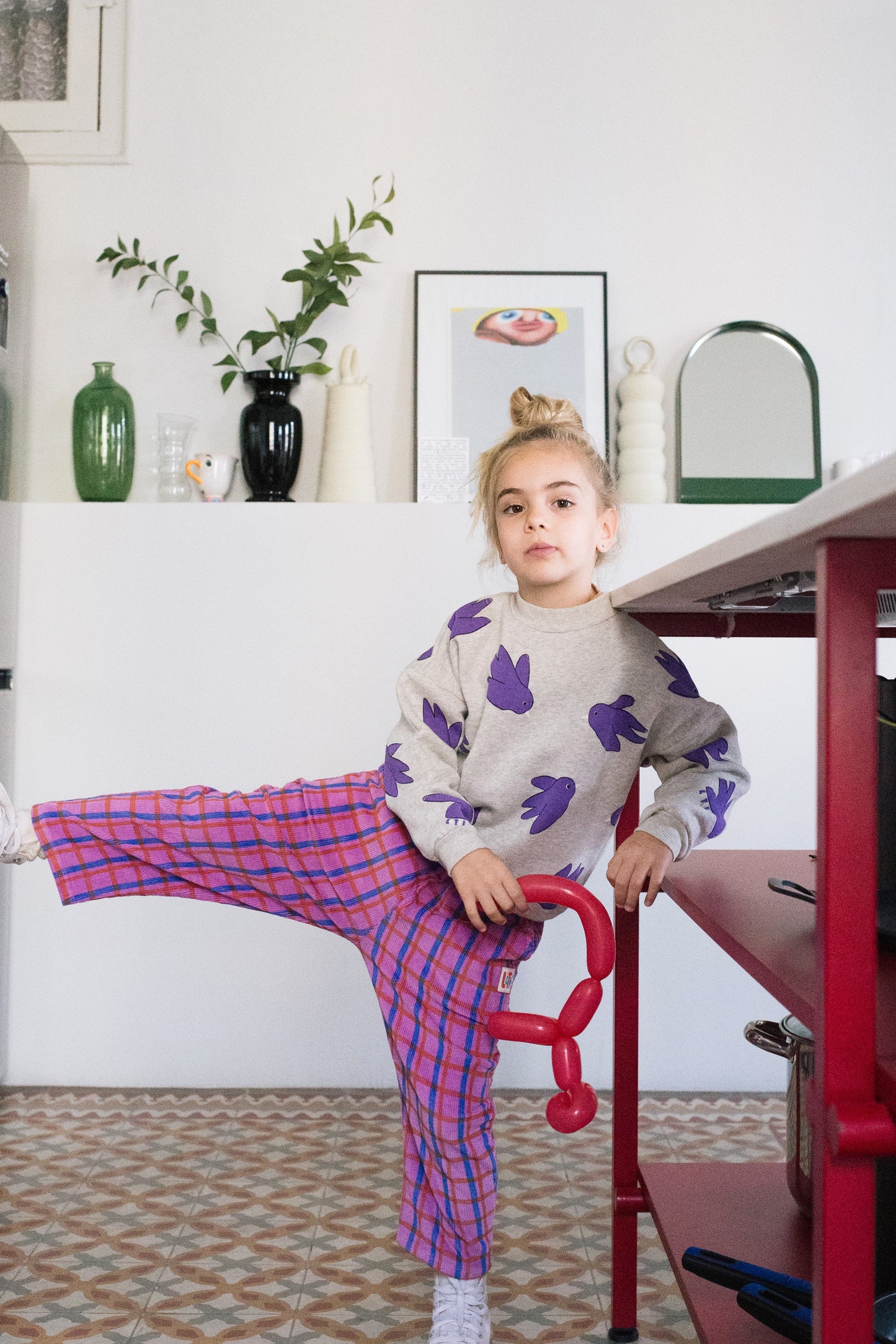 Corduroy Wide Pants Checks Fucsia Lötiekids