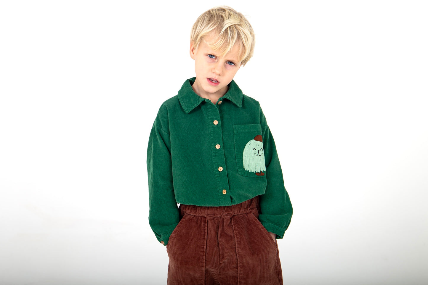 Corduroy Shirt Small Good Monster Green Lötiekids