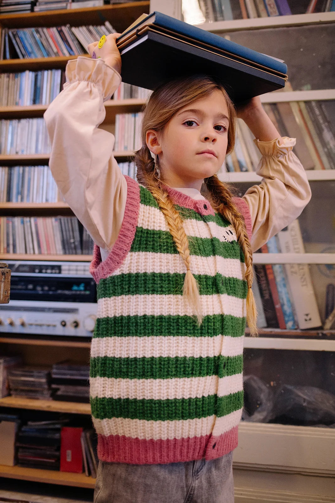 Knitted Vest Stripes Deep Green Sproet & Sprout