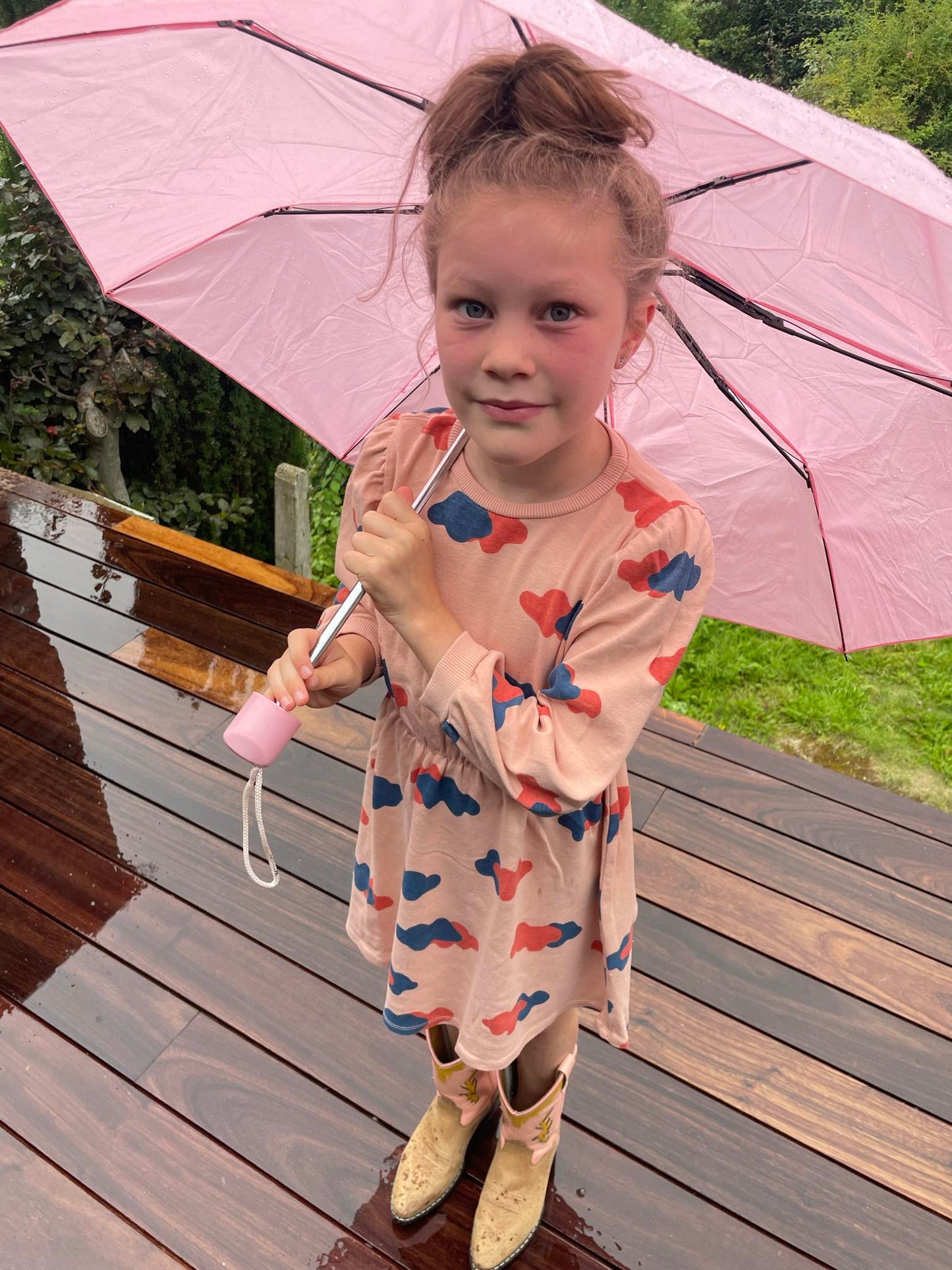 Puffed Sleeve Dress Little Clouds Rose Lötiekids