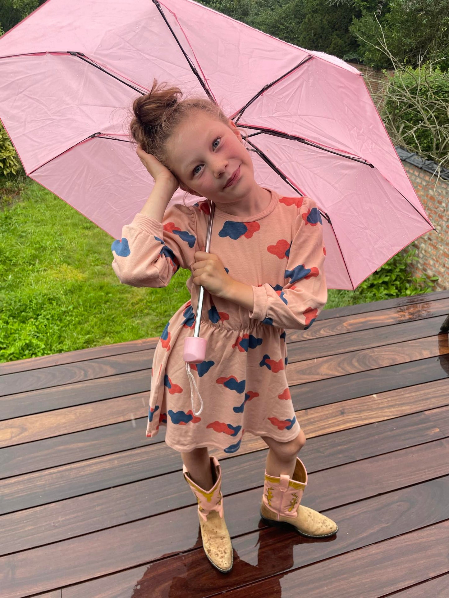 Puffed Sleeve Dress Little Clouds Rose Lötiekids