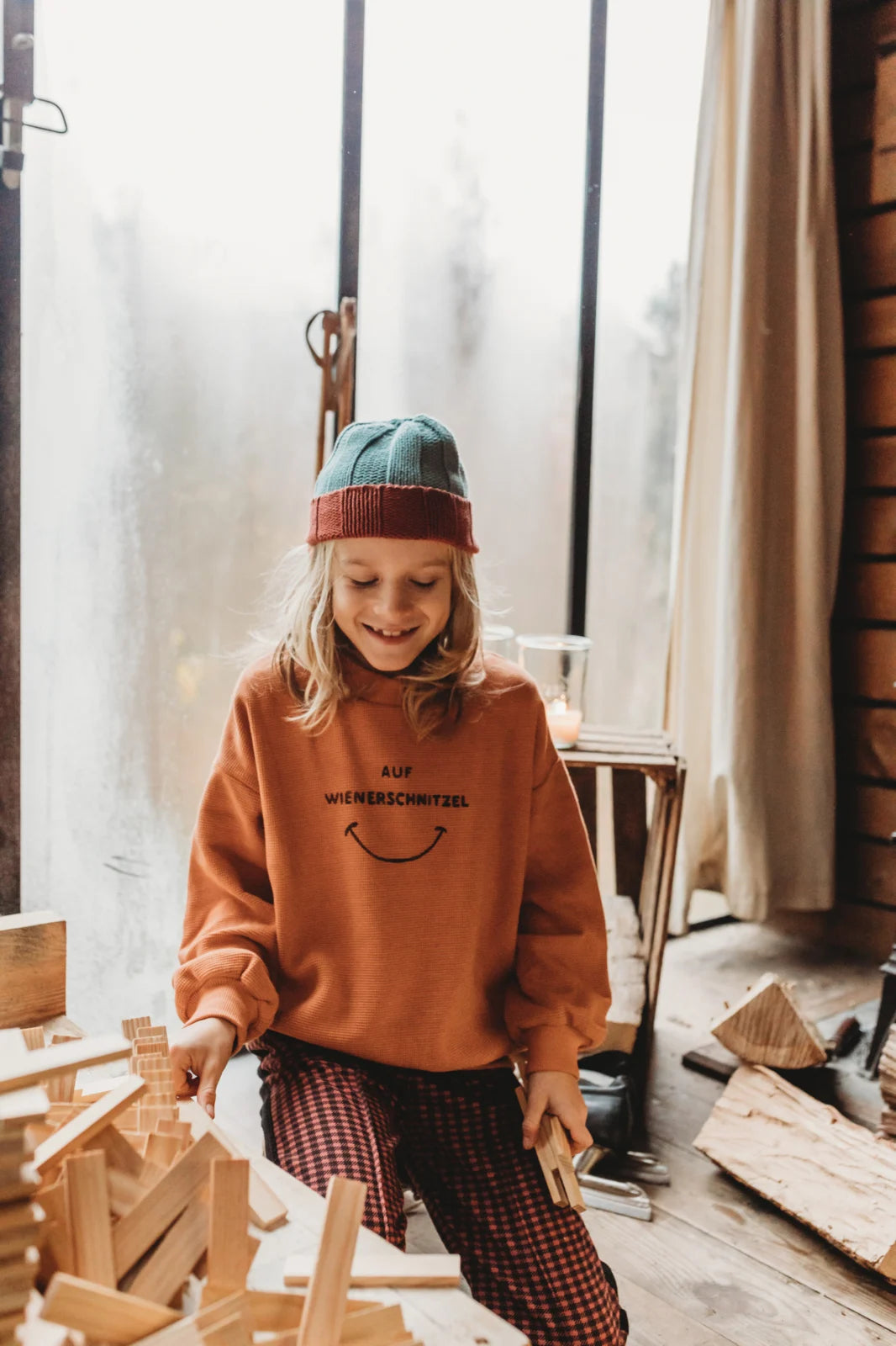 Track Pants Pied de Poule Print Barn Red Pine Sproet & Sprout