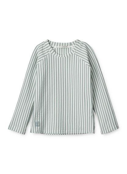 Noah Seersucker Swim Tee Stripe Sea Blue/White Liewood
