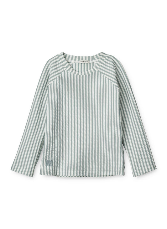 Noah Seersucker Swim Tee Stripe Sea Blue/White Liewood