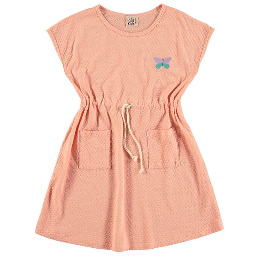 Waist Drawstring Dress Salmon Rose Butterfly Lötiekids