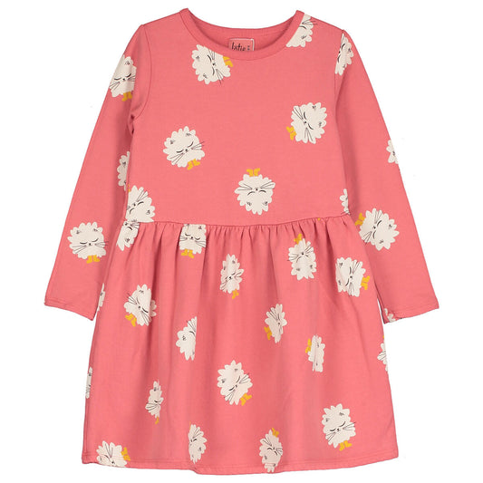 Waist Seam Dress Kitten in Boots Coral Lötiekids