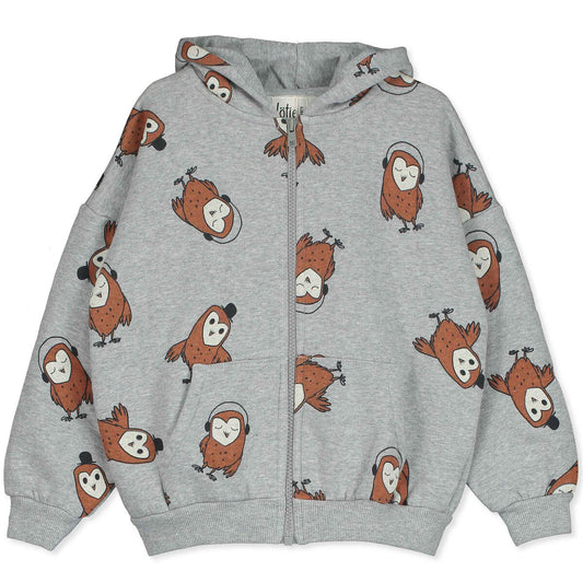 Hooded Jacket Owls Grey Melange Lötiekids