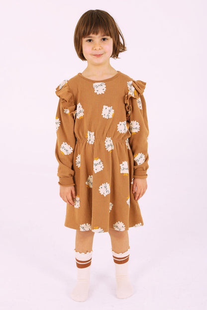 Ruffle Sleeve Dress Kitten in Boots Brown Lötiekids