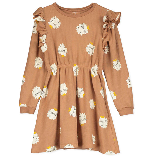 Ruffle Sleeve Dress Kitten in Boots Brown Lötiekids