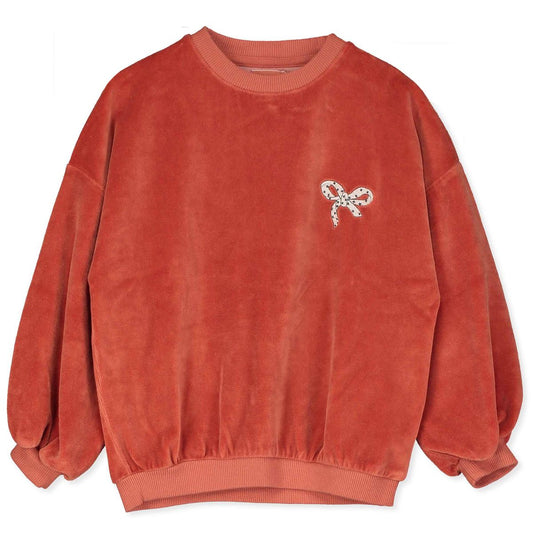 Velvet Sweatshirt Bow Embroidery Clay Lötiekids