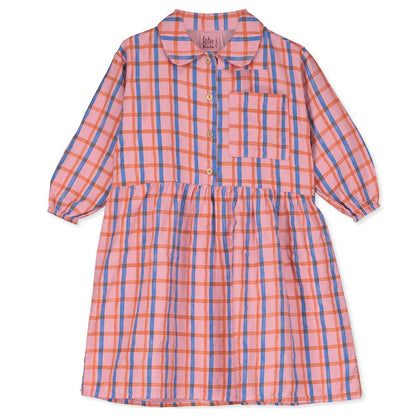 Woven Bloused Dress Checks Rose Lötiekids