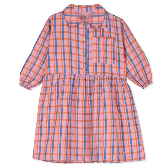 Woven Bloused Dress Checks Rose Lötiekids