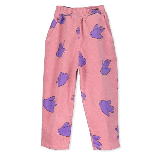 Corduroy Wide Pants Flowing Birds Rose Lötiekids