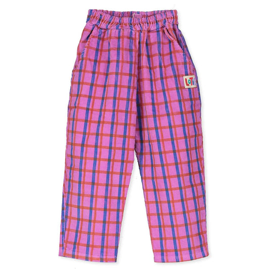 Corduroy Wide Pants Checks Fucsia Lötiekids