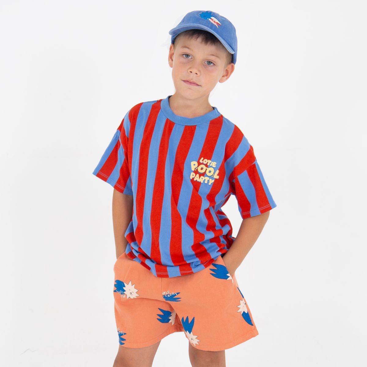 Twill Bermuda Pockets Lucky Blue Stars Allover Papaya Lötiekids