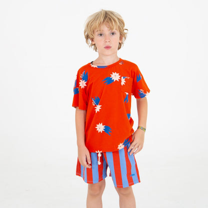 Twill Bermuda Pockets Lotie Embroidery Red Stripes + Baja Blue Lötiekids
