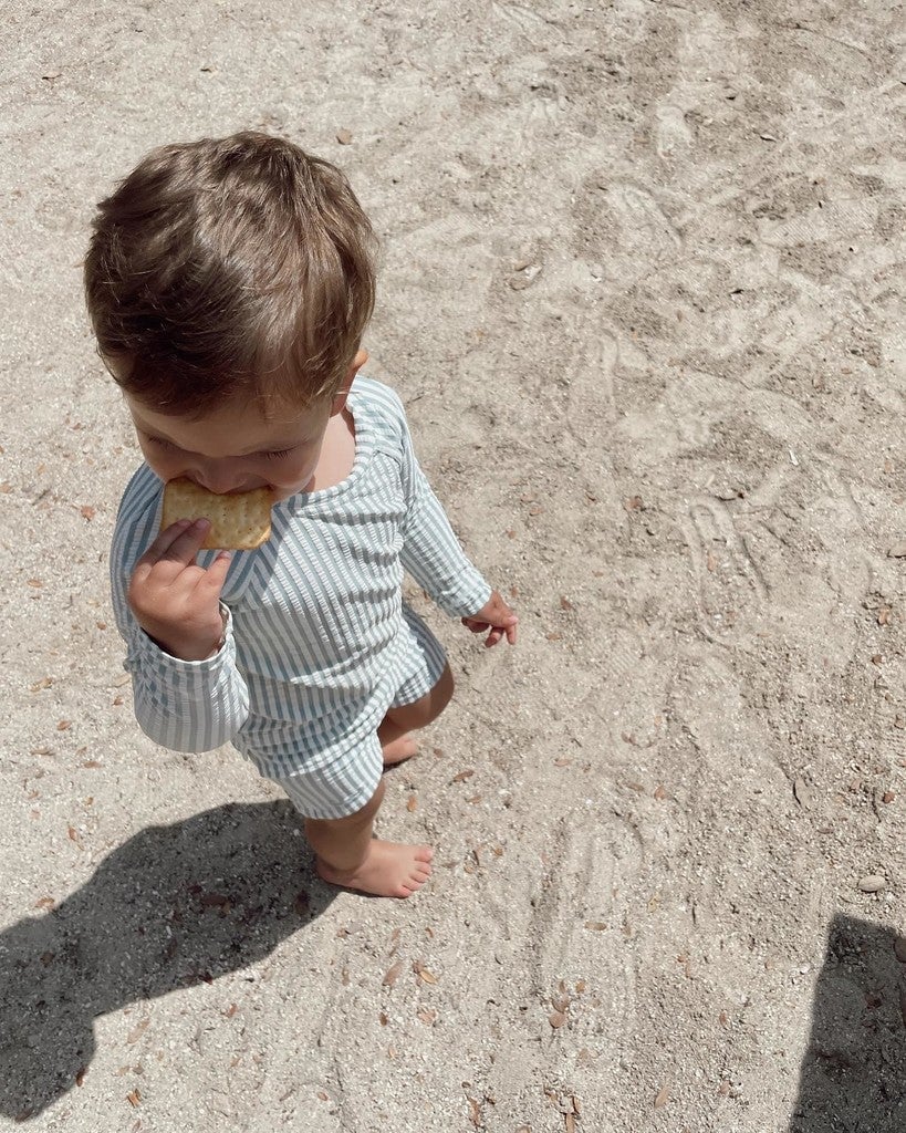 Noah Seersucker Swim Tee Stripe Sea Blue/White Liewood