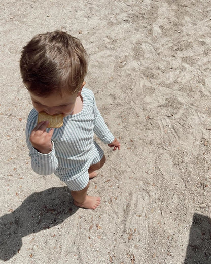 Noah Seersucker Swim Tee Stripe Sea Blue/White Liewood