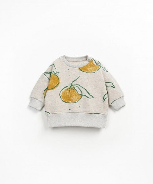 Printed Fleece Sweater Oranges Shapes Play Up