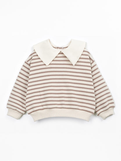 Striped Sweater with contract Collar Drawing Play Up