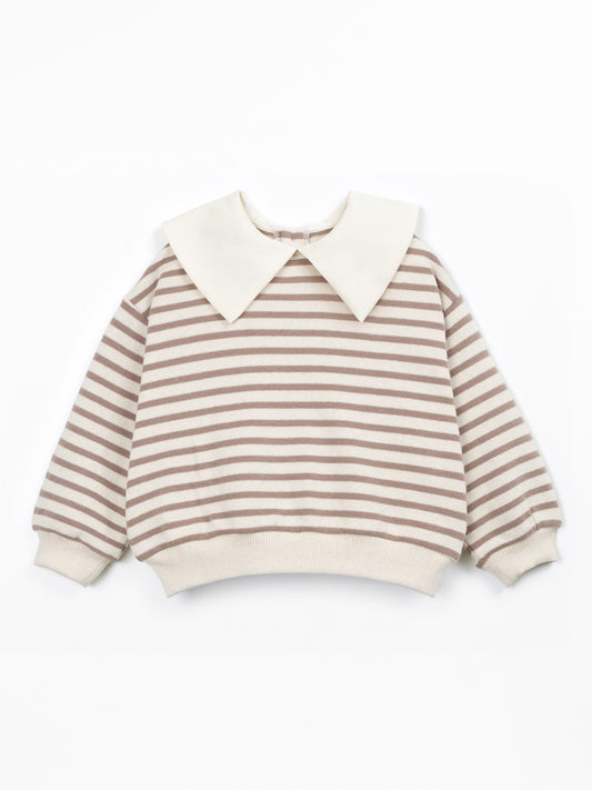 Striped Sweater with contract Collar Drawing Play Up