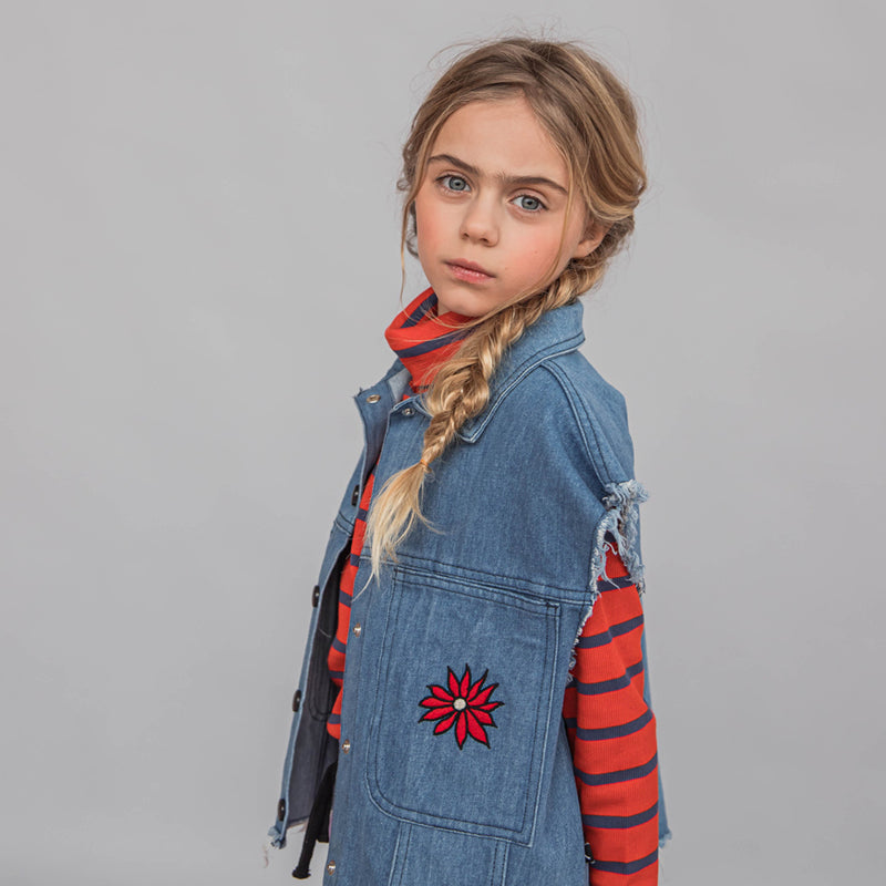 Gilet with Dahlia patch Blue Denim CarlijnQ