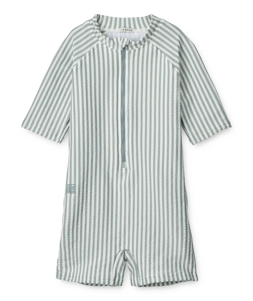 Max Seersucker Short Sleeve Swim Jumpsuit Liewood