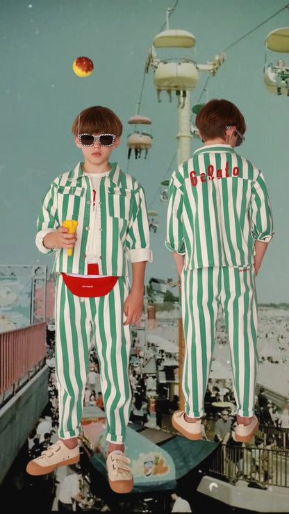 Bold Stripe Denim Worker Jacket Green Cos I Said So